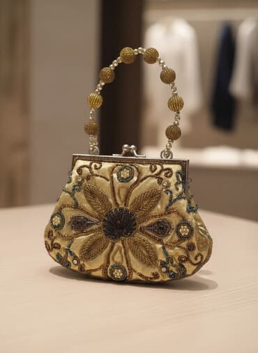 qaşlı canta: Bəzəkli əl çantası/klatç - Rəng: qızılı tonlarda - Material: atlas — 3