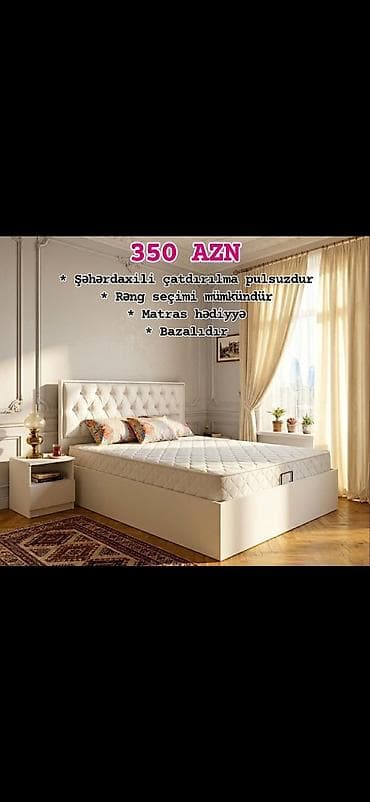 Bazalı çarpayı – 350 AZN - Daxili baza hissəsi: qalxan mexanizmli