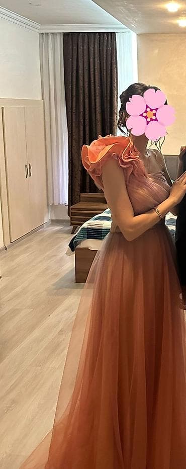 atlas kofta: Zərif gecə/libas – tül ətəkli, birqollu dizayn - Rəng — 2