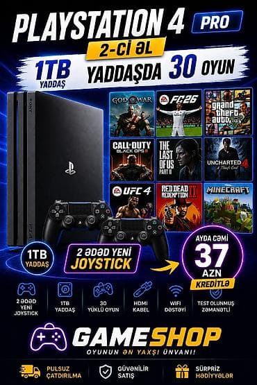 PlayStation 4 Pro – 1TB yaddaşlı, yaddaşda 30 oyunla Xüsusiyyətlər: -