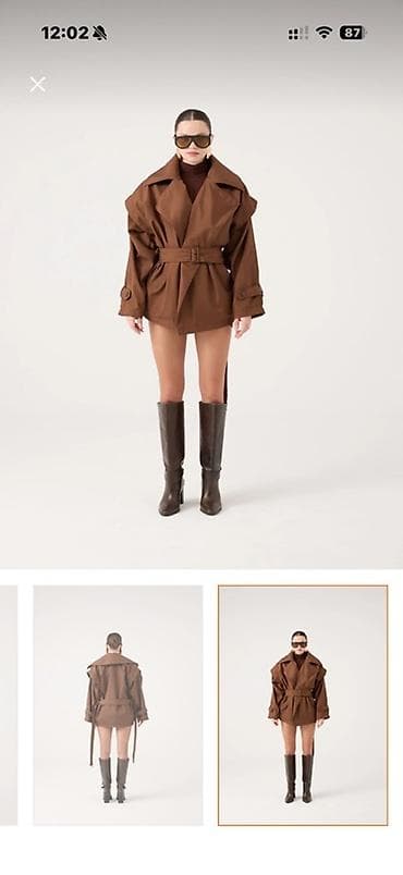 Qadınlar üçün qəhvəyi rəngli qısa trenç-kot Etiket ustundedir ve — 2