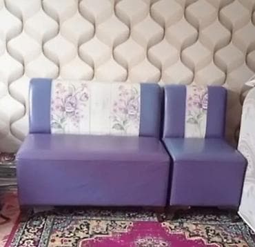 divan: Bənövşəyi rəngli yumşaq mebel dəsti – 2 hissədən ibarət kompakt künc — 1