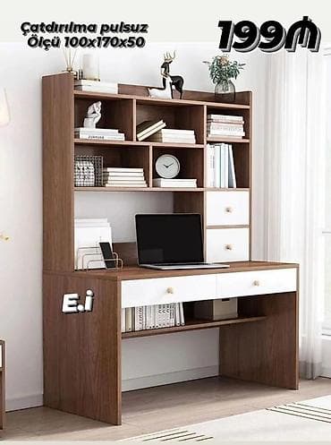 kitab polka: Düz masa, Stulsuz, Polkalı, Siyirməli, Teksturalı laminat — 1