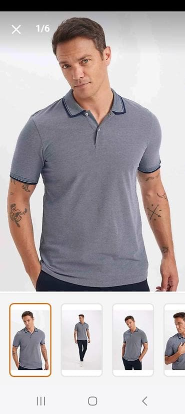 Kişi polo köynəyi - Rəng: tünd boz (melanj effektli) - Dizayn