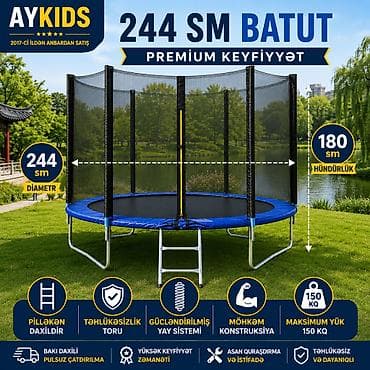 triko dest: 🤸‍♂️💙 **AYKIDS 08 Pilləkənli Batut – 244 sm Premium Keyfiyyət!** 💙🤸‍♀️ — 1