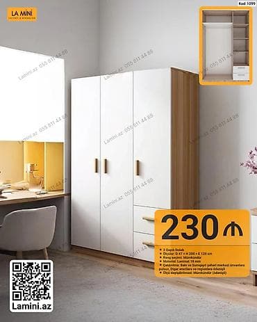 3 qapılı dolab – La Mini - Ölçülər: Dərinlik 47 sm × Hündürlük 200 sm — 1