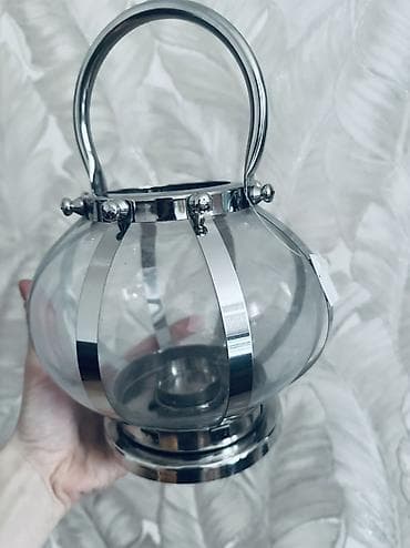 samdan: Şam fənəri / dekorativ lantarn - Material: şəffaf şüşə korpus və xrom — 2