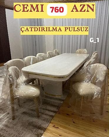 Yemək otağı dəsti – masa və 8 ədəd stul - Dəst tərkibi: iri ölçülü
