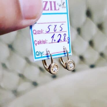 tək qaş: Sırğa, Sarı qızıl, 585 Əyar, 128 g — 2