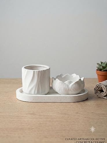Minimalist seramik dəst – 3 hissə - Material: yüksək keyfiyyətli ağ