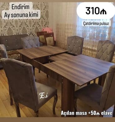 balkon ucun stol stullar: Qonaq otağı üçün, Yeni, Dördbucaq masa, 6 stul — 1