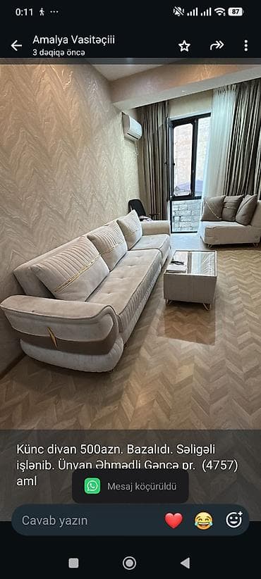 Künc divan 500azn. Bazalıdı. Səligəli işlənib. Ünvan Əhmədli Gəncə pr — 1