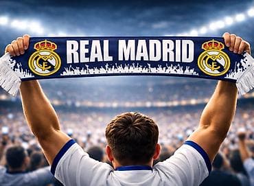 demir sac: Real Madrid azarkeş şərfi - Rənglər: tünd göy–ağ zolaqlı dizayn - — 1