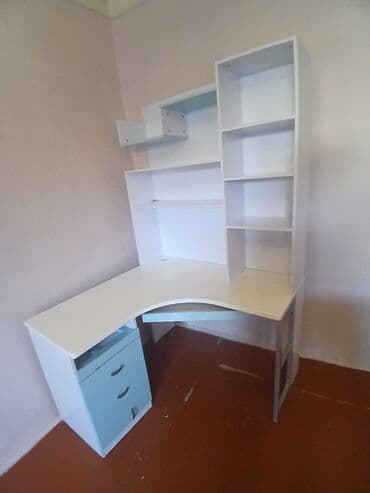 письменный стол с полками: Компьютерный стол, Нераскладной, MDF, Угловой стол — 1