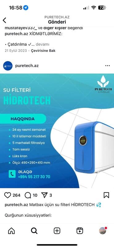Кулеры и диспенсеры для воды: Puretech su filtrləri üçün kartriclər dəsti. Dəstdə 3 önləyici filtr — 5