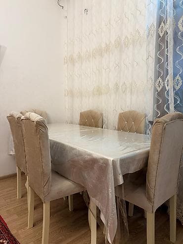 stul ev: Qonaq otağı üçün, İşlənmiş, Açılan, Dördbucaq masa, 6 stul — 1