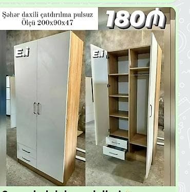 İki qapılı paltar şkafı - Ölçü: 200 x 90 x 47 sm - Daxili quruluş