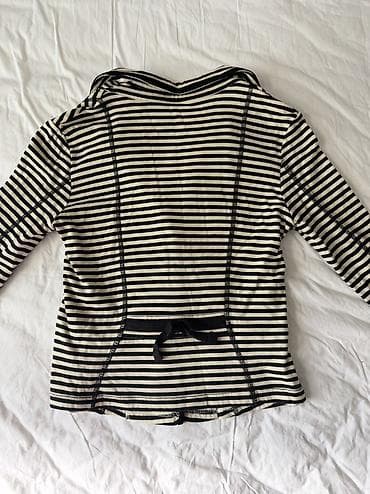 Qadın üçün zolaqlı jilet/bleyzer - Rəng: krem-ağ və qara eninə — 3