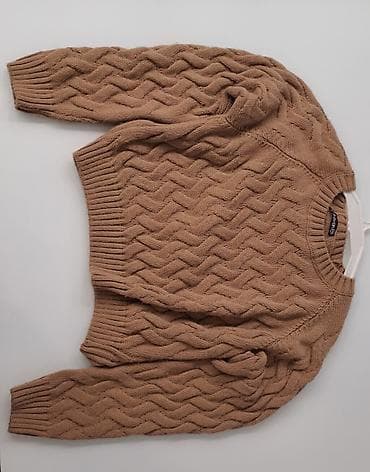 xəz qadın koftaları: Qadın sviteri – toxunma hörgü naxışlı, qum-bej rəng. - Model: dairəvi — 3