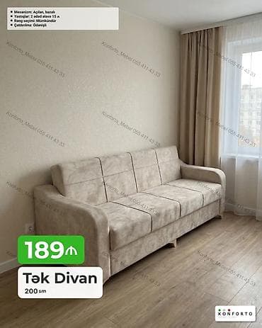 Tək Divan – 200 sm - Mexanizm: açılan, bazalı (yataq funksiyalı, alt — 1