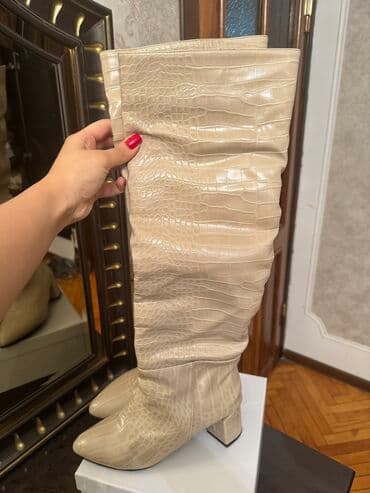 черные мужские сапоги: Ботфорты, Размер: 37, цвет - Бежевый, Новый — 4