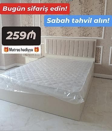 Yataq dəsti – yumşaq başlıqla, neytral açıq rəngdə, müasir minimalist lalafo.az -da Yataq dəsti – yumşaq başlıqla, neytral açıq rəngdə, müasir minimalist