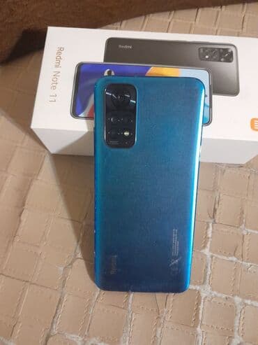 redmi qulaqciq: Redmi Note 11 – mavi rəng - Qutu və aksesuarları görünür - 6.43" — 2