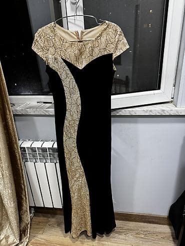 Qadın gecə/libas paltarı - Rəng: qara və qızılı - Model: Uzun — 3