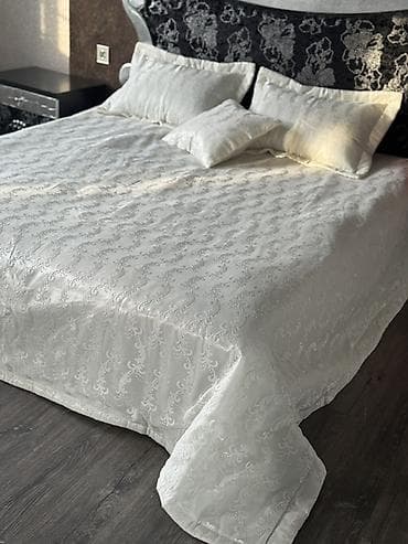 bamboo tekstil: Zərif naxışlı yataq örtüyü dəsti - Rəng: İvory/krem - Material — 1