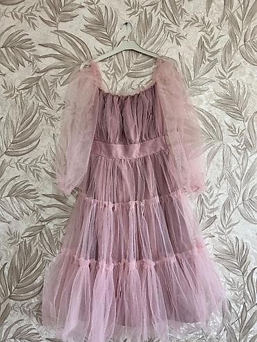 48 razmer don: Pudra-çəhrayı rəngdə tül paltar - Model: Romantik, çoxqatlı tül — 2