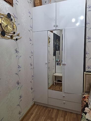 balaca wkaf: 4 qapılı, Güzgülü, Ağ, Digər material, Açılan, Düz dolab — 1