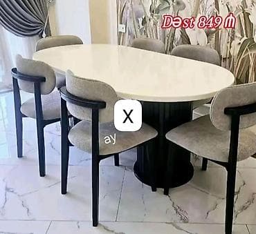 Yemək otağı dəsti - Komlekt: 1 ədəd oval masa + 6 ədəd stul - Masa