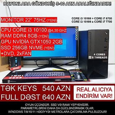 Oyun üçün Kompüter "Gaming DDR4 Lenovo Core i3 10100 8GB Ram GTX1050