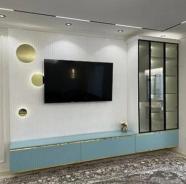 ag mebel: Modern üslubda hazırlanmış TV paneli və qonaq otağı üçün dekorativ — 1
