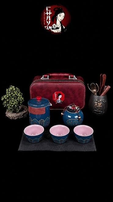 Çay dəsti, rəng - Narıncı, Keramika, 3 nəfərlik, Yaponiya — 5