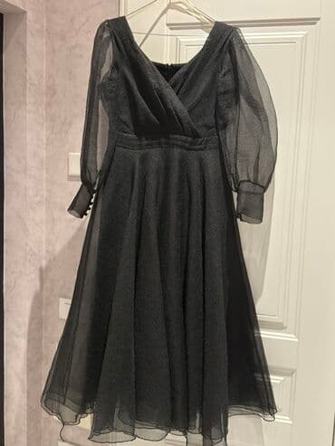 sifon koynekler: Qara şifon ziyafət donu - Rəng: dərin qara, yüngül parıltılı faktura — 1