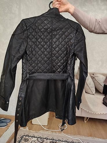 Qadın geyimləri dəsti – 4 məhsul 1) Qara dəri gödəkcə - Uzun model