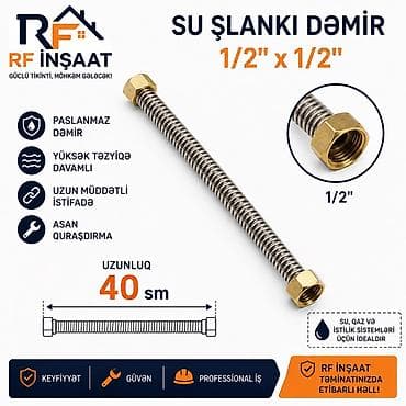 su boruları: Su şlanqı – dəmir (paslanmayan), 1/2" x 1/2" (1.30 azn) — 1