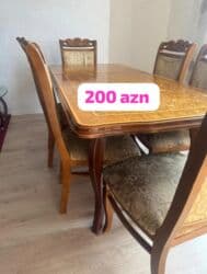 oturacaq stolu: Qonaq otağı üçün, İşlənmiş, Açılan, Dördbucaq masa, 6 stul — 1