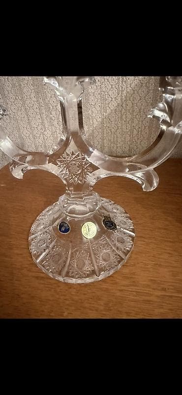 şamlıq: 3 şamlıq kristal şamdan - Material: qalın, şəffaf kəsimli kristal - — 2
