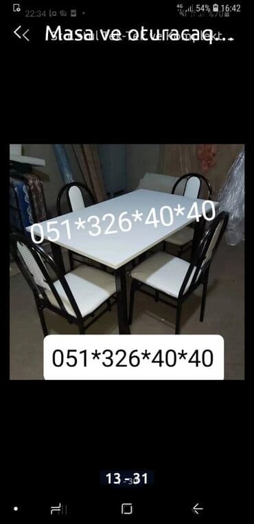 Masa və oturacaq dəstləri: Qonaq otağı üçün, Yeni, Açılan, Dördbucaq masa, 4 stul — 15