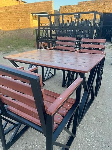 işlənmiş oturacaqlar: Dördbucaq masa, 4 stul, Açılmayan, Stullar ilə, Metal — 3
