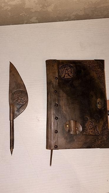 blaknot: Məhsul: Dəri üzlü əl işi dəftər + tematik qələm - Material: Təbii — 3