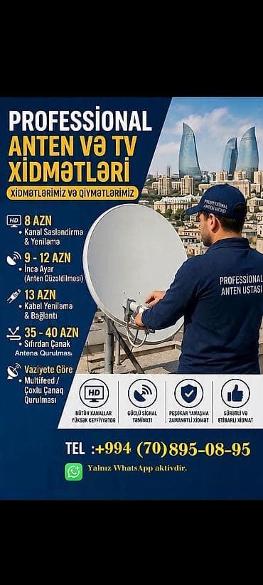 xidmət: Peyk antenalarının quraşdırılması | Quraşdırılma, Təmir, Tənzimlənmə | Zəmanət — 1