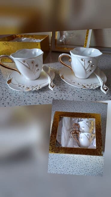 Çay dəsti, rəng - Ağ, Farfor, 2 nəfərlik