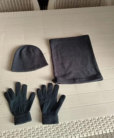 Qış aksessuar dəsti – 3 hissə - Rəng: tünd qara - Dəst tərkibi: papaq