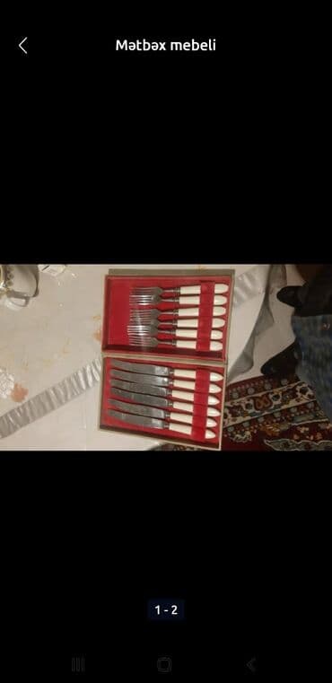 Tava-qazan: 12 parça bıçaq–çəngəl dəsti - Klassik dizayn: ağ saplı, paslanmayan — 1