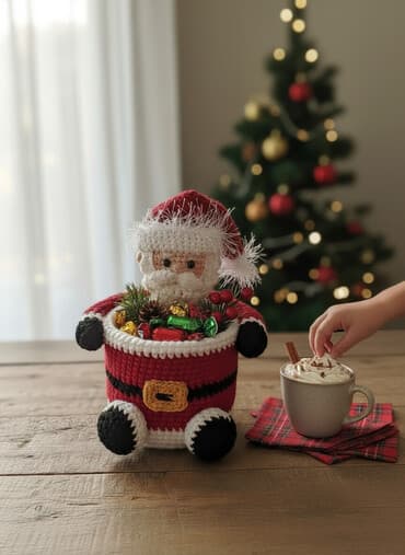 şaxta baba geyimləri: Yenil il temalı əl işi “Şaxta Baba” konteyneri - Material: əl ilə — 3