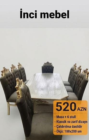 saloglu stullar: Qonaq otağı üçün, Yeni, Açılmayan, Dördbucaq masa, 6 stul — 1