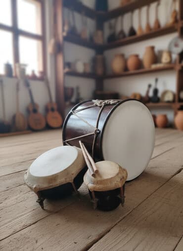 Milli zurna ansamblı üçün zərb alətləri dəsti ( NAĞARA VƏ QOŞA NAĞARA